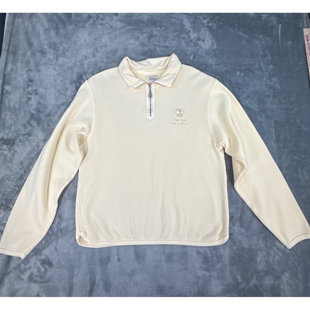 Calispia Pebble Beach The Spa Quarter Zip Pullover Top Cream Ribbed Womens Large